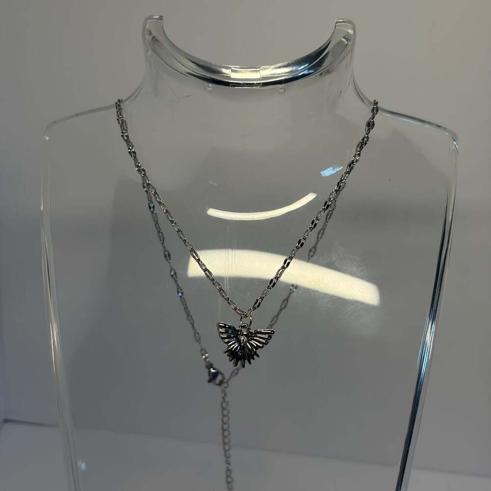 Stainless Steel Silver Tone Moth Butterfly Necklace
